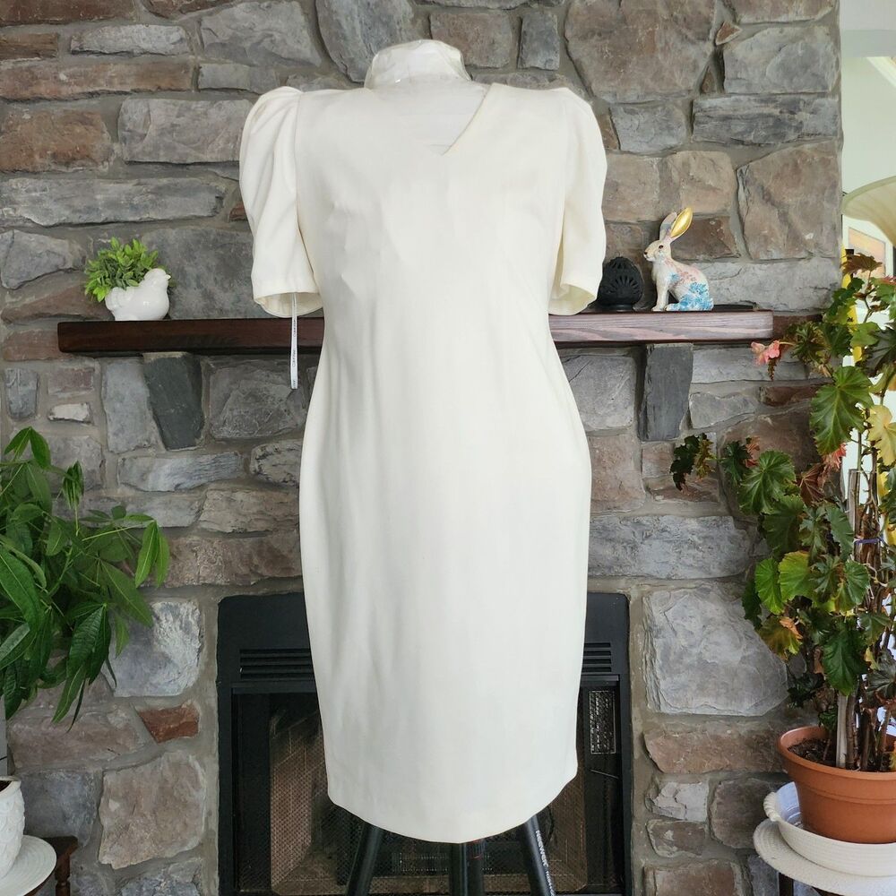 Calvin Klein Ivory Puff Sleeve Sheath Dress Women's Size 12 NWOT